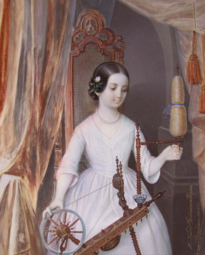 Heinrich Ferdinand Grunewald, Study of a Girl at a Spinning Wheel, on ivorine, signed and dated ‘