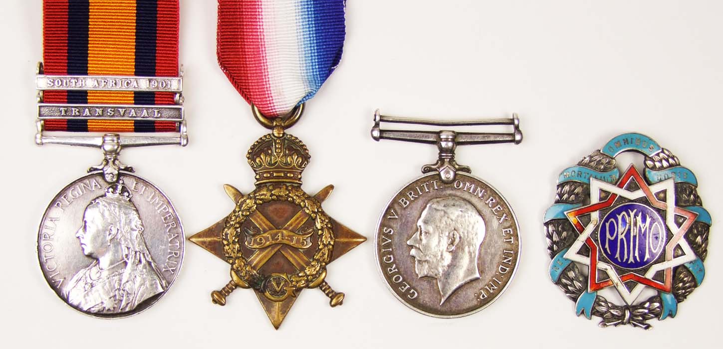 Three medals to 94559 Gnr. H. Hughes R.A., Queen’s South Africa (5825 Pte. Devon Regt.) with