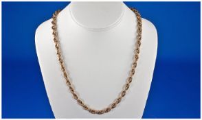 9ct Gold Twist Rope Necklace. Marked 375. 21 inches in length. 19.4 grams.