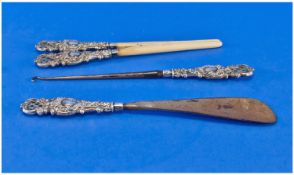 Victorian Fine Embossed Silver & Ivory Glove Stretcher Hallmark Birmingham 1900. 9.5`` in length.