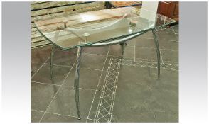 Modern Dining Table With Chrome Base & Glass Top 53`` in diameter.