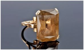9ct Gold Set Emerald Cut Smokey Topaz Ring. Fully hallmarked. Total weight 9.2 grams