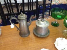Antique Pewter Coffee Pot and Biscuit Barrel.