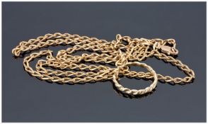 9ct Gold Chain and Ring. Marked 9ct. 26 inches in length. 11.9 grams.