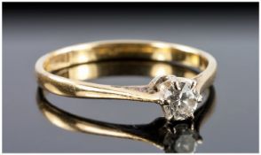18ct Gold Single Stone Diamond Ring. Stamped 18ct. Diamond est. 20pts of good colour.