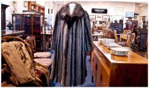 Racoon Fur Full Length Coat, soft, luxurious skins, similar to silver fox; slightly standing shawl