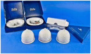 Three Lladro Collectors Society Bells with boxes together with Shelley Pair boxed ashtrays