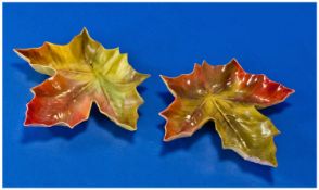 Royal China Works Worcester Pair of Autumn Leaf Dishes. Date 1873, shape 9481. Each 4.75 inches