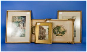 Collection of Five Framed And Glazed Pictures. Two original watercolours by R Francis, 2 prints in