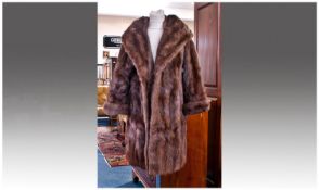 Mid Brown Shadow Stripe Three-Quarter Length Marten Fur Coat, vintage style shawl collar set