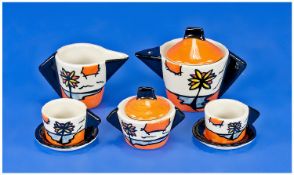 Lorna Bailey Miniature 7 Piece Comical Shaped Tea Set. Comprises tea pot, milk jug, sugar bowl, 2