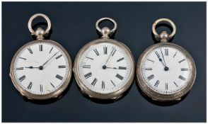 A Collection of 1920`s Ladies Silver Open Faced Pocket Watches, 3 in total. All in working order