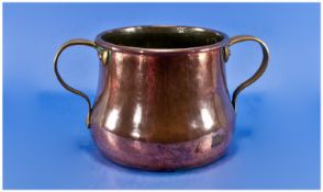 Arts And Crafts Two Brass Handled Planished Copper Pot. 8 inches high. Unmarked. Small lead solder