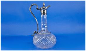 Victorian Fine Silver Plate And Cut Crystal Claret Jug. Circa 1860`s. 10.25 inches high.