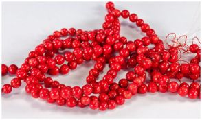 Four Strands Of Red Coral Beads, Length 16 Inches, Beads 7mm