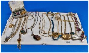 Collection Of Costume Jewellery Including various chains & lockets, together with assorted clip on