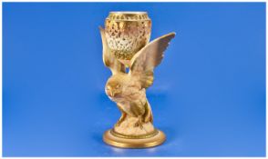 Royal Worcester Figural Blush Ivory Vase, in the form of an eagle carrying a large openwork basket