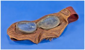 WW1 British RFC Pilot`s Flying Goggles (1 lens cracked). Once the property of SST .J. Moakes - A