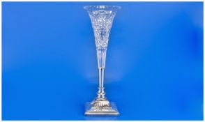 Edwardian Silver and Cut Glass Single Epergne, raised on a silver Corinthian base. Hallmarked