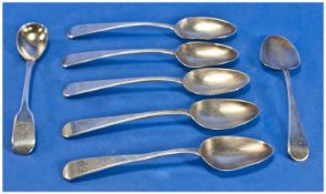 Set of Six William IV Silver Teaspoons, Hallmarked For London r 1832, Makers Mark WB Together With