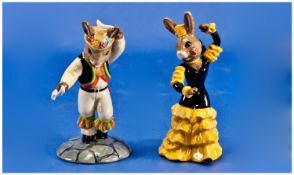 Royal Doulton Bunnykins From The Dance Collection. 1, Flamenco. 2, Morris dancer. Issued 1999.