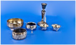 Small Collection Of Silver Items, Comprising Single Weighted Candlestick, Sugar Bowl, Matching Pair