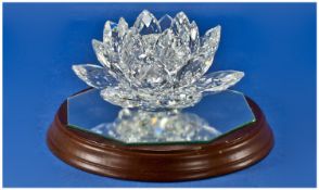 Swarovski Fine Cut Crystal Large Multi Petal Water Lily Candle Holder, with crystal ball feet.