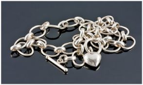 Tiffany Style Silver Necklace with heart shape and T. Bar ends. 17 inches in length. Fully