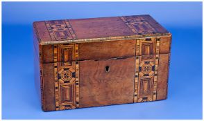 Early 19th Century Marquetry Inlaid Lidded Tea Caddy with twin compartments. 5`` in height, 9`` in