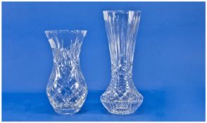 Two Cut Glass Good Quality Flower Vases, star cut bases, 10 & 8`` in height.