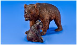 Black Forrest Carved Wooden Bear Figures. c.1900`s. Large bear size 3.25 inches by 5 inches.