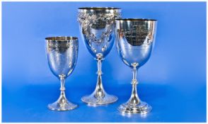 Three Silver Trophies/Large Goblets All With Agricultural Engraved Presentations, Tallest 10½