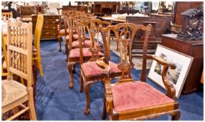 Set Of Six Carved Mahogany Chippendale Ribbon Back Chairs. With finely carved backs and shaped