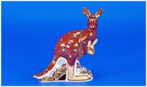 Royal Crown Derby Paperweight Kangaroo Large Size, Gold Stopper. Date 2001. Heights 5.5 inches.