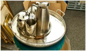 Stainless Steel Teaset & Tray together with larger circular tray.