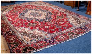 Large Room Size Woolen Rug, Mostly In Reds And Blues. 12.8 x 9.3 Feet