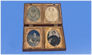 Set Of Four Victorian Daguerreotypes, Depicting Three Women A And A Gent, All Mounted In Gilt