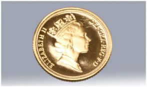 Royal Mail United Kingdom 22 Carat Gold Proof Half Sovereign. Date 1994 with certificate of
