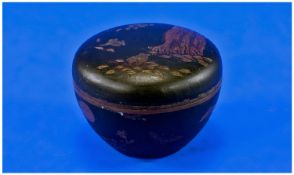 A Japanese Brass Lacquered Small Round Trinket Box. Finely chiseled to the body with flower heads
