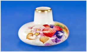Royal Worcester Signed and Hand Painted Fruits Squat Vase. ``Blackberries and Leaves`` signed M