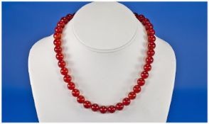 Cornelian Bead Necklace, Length 16 Inches, Diameter 10mm Early 20thC