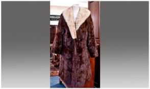 Red Brown Ermine Coat with Light Blonde Mink Collar, the narrow shawl collar lined in the ermine,