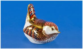 Royal Crown Derby Paperweight, `Wren`. First Quality Gold Stopper. Retired 2001. 3 inches in