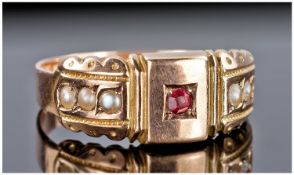 Victorian 9ct Gold Ruby And Seed Pearl Ring, Fully Hallmarked For Chester I 1892, Ring Size Q