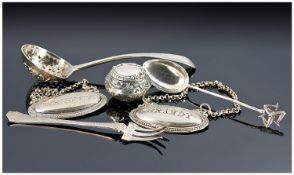 A Small Collection of Silver Items, 4 in total. 1) Isle of Man silver tea spoon, hallmarked