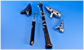 Collection Of 5 Musical Instruments Comprising 2 Metal And 1 Clay Ocarinas, A Piccolo And Whistle