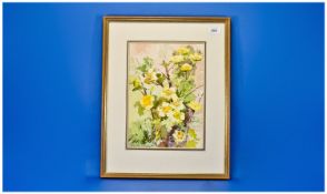 Phyllis I Hibbert (1903) Still Life Watercolour, Yellow Roses, Signed Bottom Left, 12.5`` x 9``