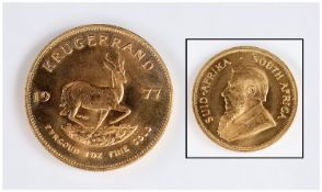 1oz Fine Gold Krugerrand, date 1977. Mint condition.