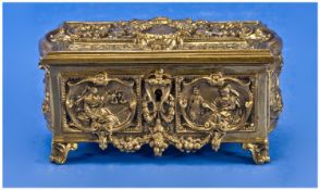 Victorian Good Quality Interesting And Unusual Cast Brass Lidded Casket To Commemorate The Queens