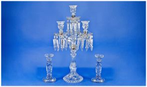 Baccarat Style French Crystal 1930`s Glass Fine Centrepiece/ Candelabra, with 28 prisms drops. Plus
